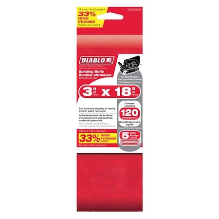 Diablo Cloth Belt, 3 in W, 18 in L, 120 Grit, Fine, Zirconium DCB318120S05G